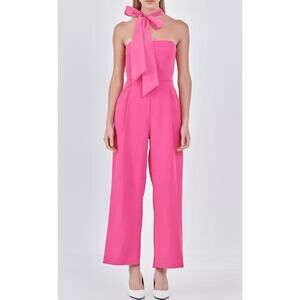 Anthropologie Endless Rose Woman Pink Front Tie Strapless Jumpsuit, Size…
